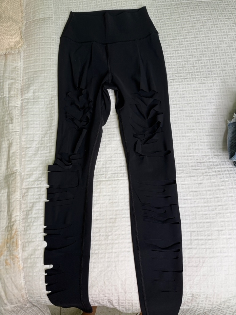 ALO Yoga Kids Black Distressed Cutout Leggings